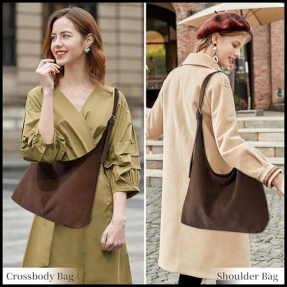 Suede Hobo Tote Bag Retro Slouchy Shoulder Crossbody Purse Large Capacity - Picture 2 of 7